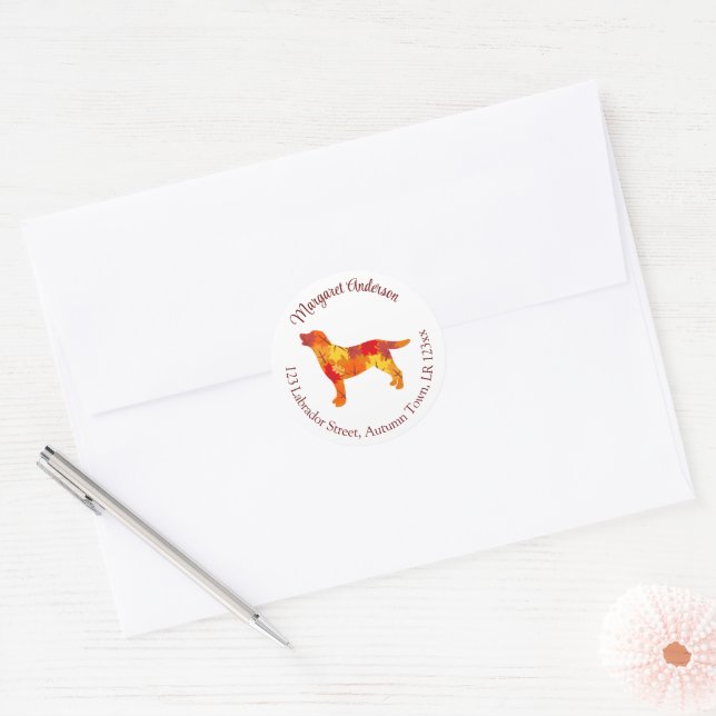 Sticker Rond Autumn Leaves Labrador Retriever Adresse de retour (Enveloppe)