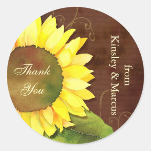 Sticker Rond Autumn Sunflower Mariage Merci Favoriser