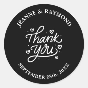 Sticker Rond Avec l'amour noir Merci Mariage Favoriser