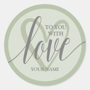 Sticker Rond Avec Love Sage Green