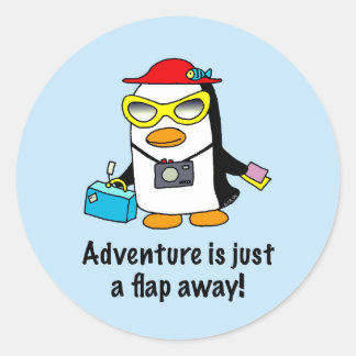 Sticker Rond Aventure à un battement de l'aile Manchot touriste