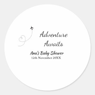 Sticker Rond Aventure attend baby shower ajouter nom date plan 