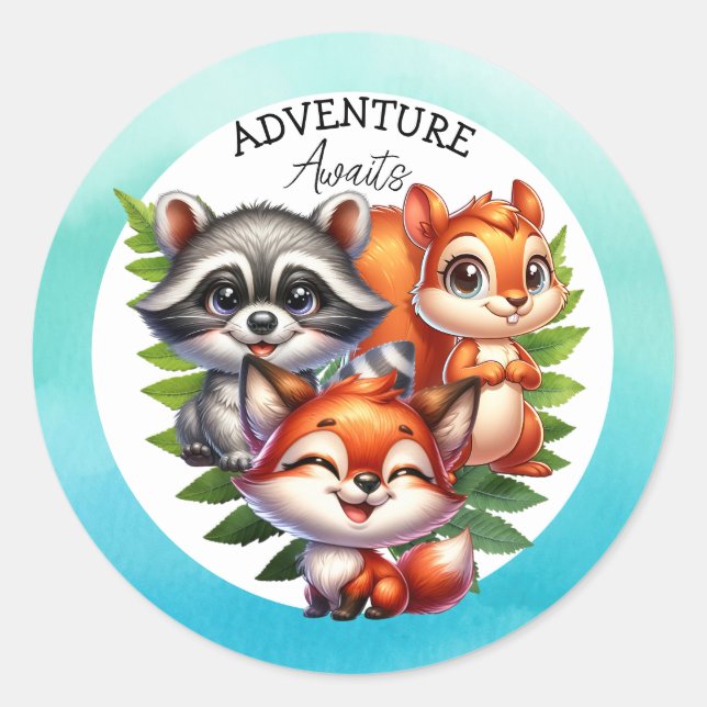 Sticker Rond Aventure Attend | Baby shower des créations forest (Devant)