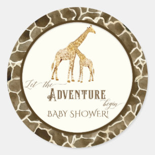 Sticker Rond Aventure Baby Boy Douche Aquarelle Giraffe Thème