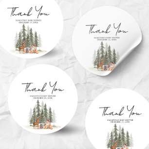 Sticker Rond Aventure commence Bois Hiver Baby Shower 