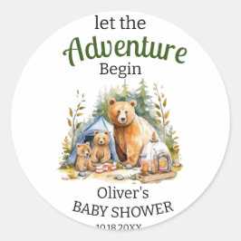 Sticker Rond Aventure Commencer le Baby shower forestier