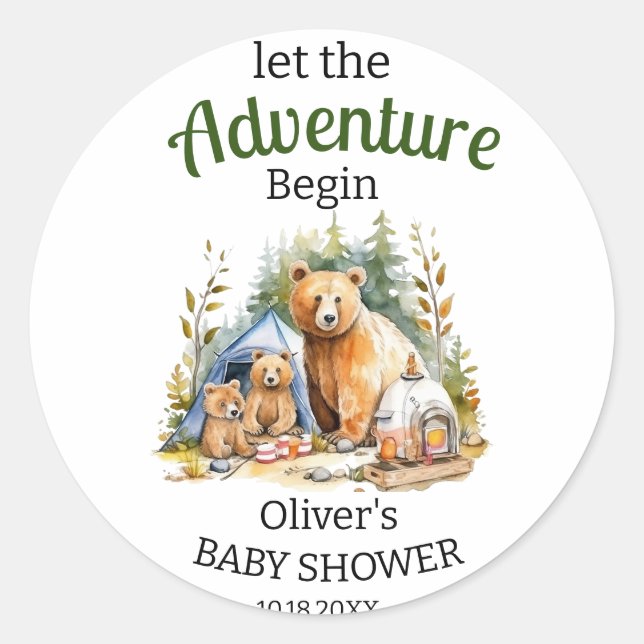 Sticker Rond Aventure Commencer le Baby shower forestier (Devant)