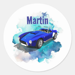 Sticker Rond Aventure d'anniversaire de voiture de sport bleue