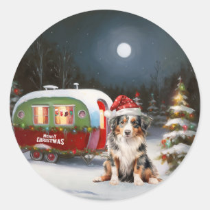 Sticker Rond Aventure de Noël en caravane de Berger Australien