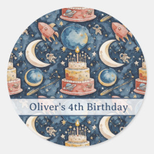 Sticker Rond Aventure spatiale personnalisée pour l'anniversair