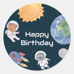 Sticker Rond Aventure spatiale : Planètes et animaux Astronaute
