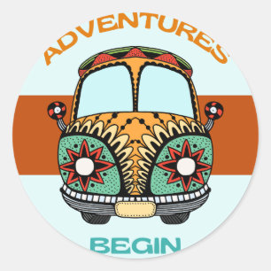 STICKER ROND AVENTURES BOHÈMES COMMENCENT VOYAGE DE NOCES