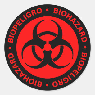 Sticker Rond Avertissement de risque biologique bilingue rouge