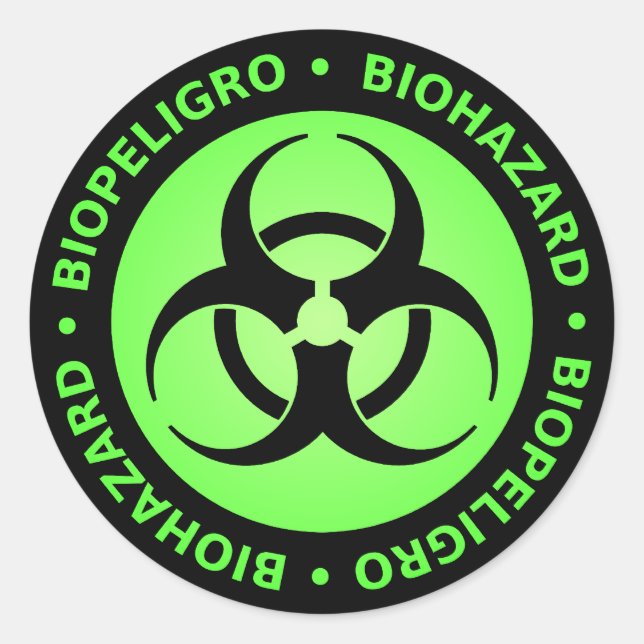 Sticker Rond Avertissement de risque biologique bilingue vert (Devant)