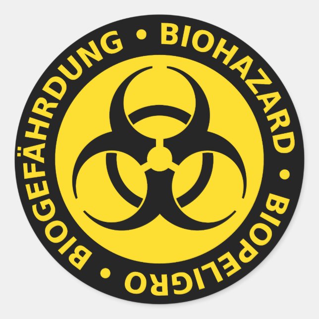 Sticker Rond Avertissement de risque biologique trilingue (Devant)