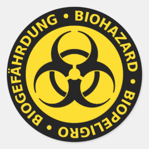 Sticker Rond Avertissement de risque biologique trilingue