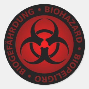 Sticker Rond Avertissement de risque biologique trilingue rouge