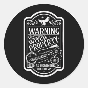 Sticker Rond Avertissement de sorcière effrayant Halloween