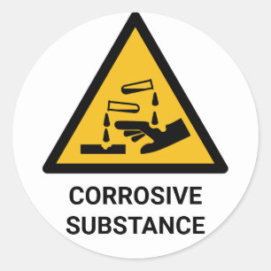 Sticker Rond Avertissement de substance corrosive, Chimique Cau