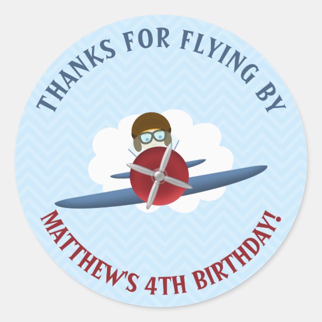 Sticker Rond Aviateur et son avion (Devant)