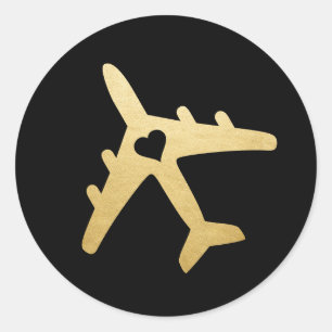 Sticker Rond Avion à coeur thème Voyage Cadeau