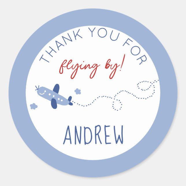 Sticker Rond Avion adorable Comment le temps vole Merci (Devant)