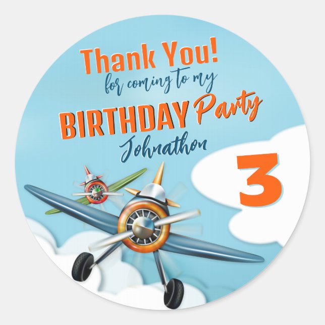 Sticker Rond Avion Avion Pilote Garçon Anniversaire (Devant)