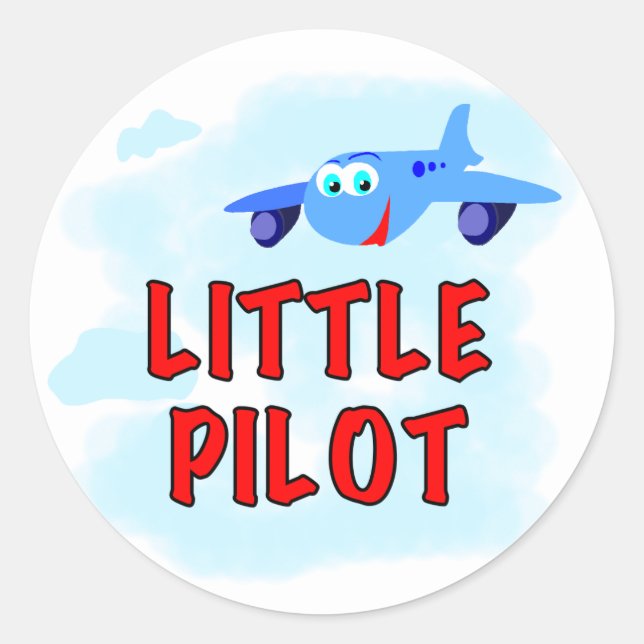 Sticker Rond Avion bleu petit pilote (Devant)