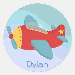 Sticker Rond Avion de dessin animé coloré et adorable