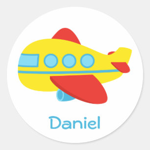 Sticker Rond Avion de ligne mignon et coloré