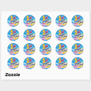 Sticker Rond Avion de souvenir de 1er vol coloré