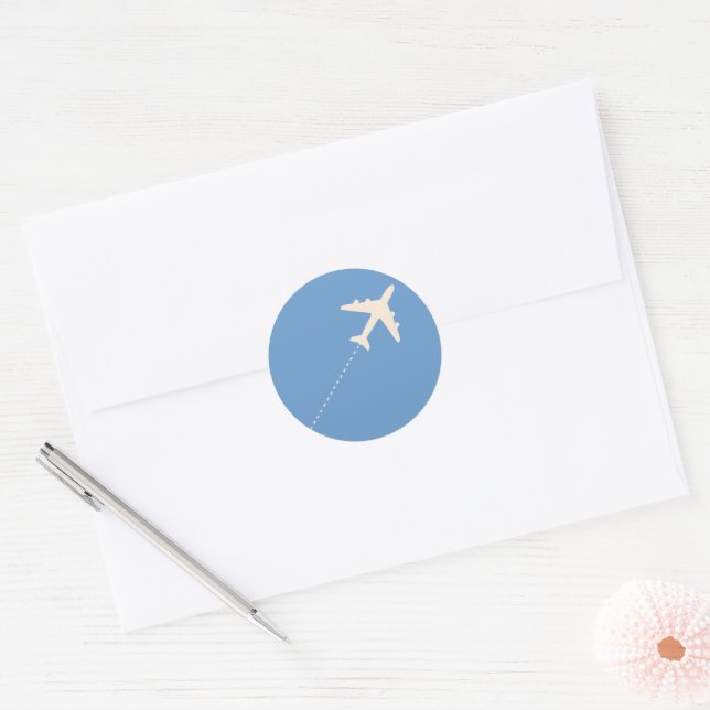 Sticker Rond Avion de voyage avec ligne pointillée (Enveloppe)