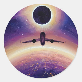 Sticker Rond Avion en ville de vol et éclipse