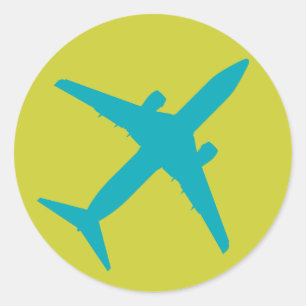 Sticker Rond Avion graphique en Aqua Blue