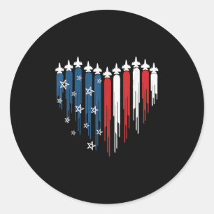 Sticker Rond Avion Jet Coeur Rouge Blanc Bleu Américain Drapeau