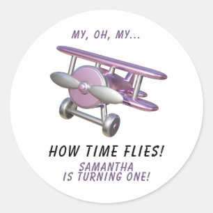 Sticker Rond Avion Oh Mon Temps Passe Voyage Premier Anniversai