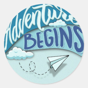Sticker Rond Avion papier   L'aventure commence