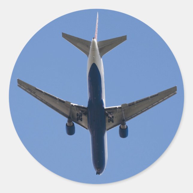 Sticker Rond Avion simple sur l'arrière - plan bleu ciel (Devant)