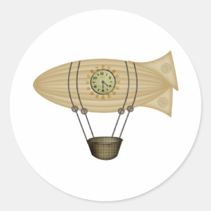 Sticker Rond avion steampunk zeppelin