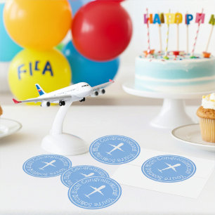 Sticker Rond Avion sur mesure sur Blue Congrats en forte ascens