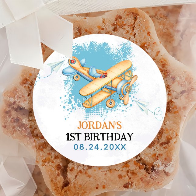 Sticker Rond Avion vintage 1er anniversaire (Créateur téléchargé)