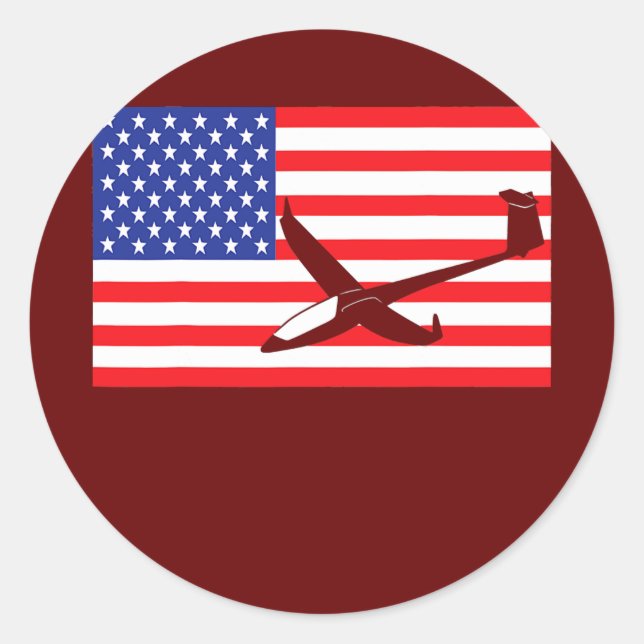 Sticker Rond Avions à glissière USA American Flag Pilot Glider (Devant)