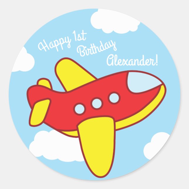 Sticker Rond Avions et Jets Cute Kid's Birthday Party (Devant)