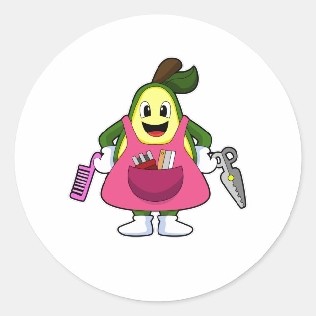 Sticker Rond Avocado en coiffeur avec ciseaux et comb (Devant)
