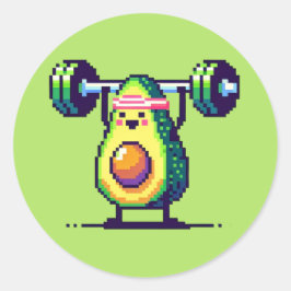 Sticker Rond Avocado fort - Pixel Art amusant Poids