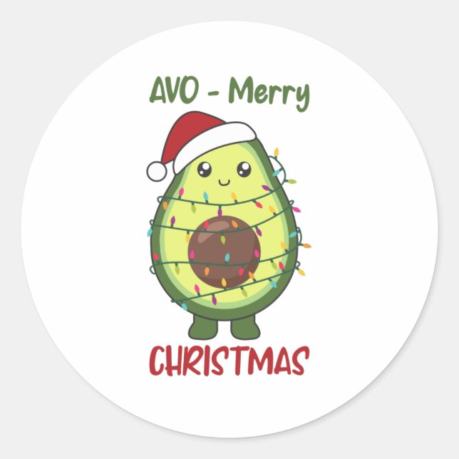Sticker Rond Avocado illuminations de Noël Drôle Avocados (Devant)