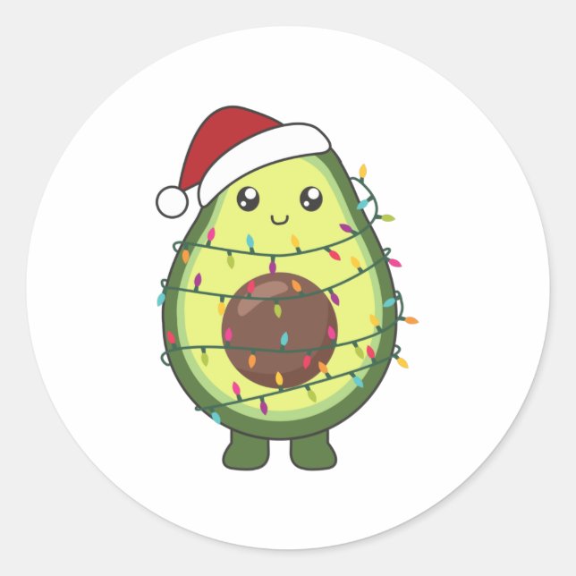 Sticker Rond Avocado illuminations de Noël Drôle Avocados (Devant)