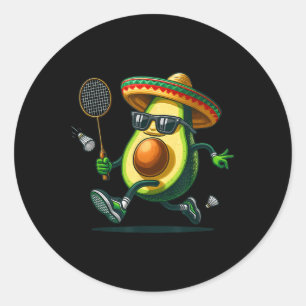 Sticker Rond Avocat drôle montrant des compétences de badminton