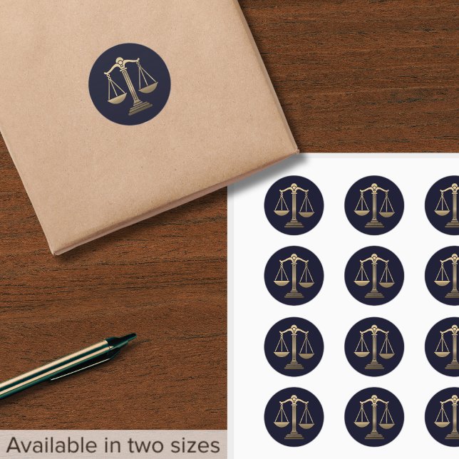 Sticker Rond Avocat Procureur Gold Scales de justice (Créateur téléchargé)