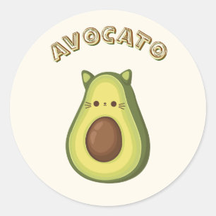 Sticker Rond AVOCATO - Drôle mignon Chat & Amateurs d'Avocado S